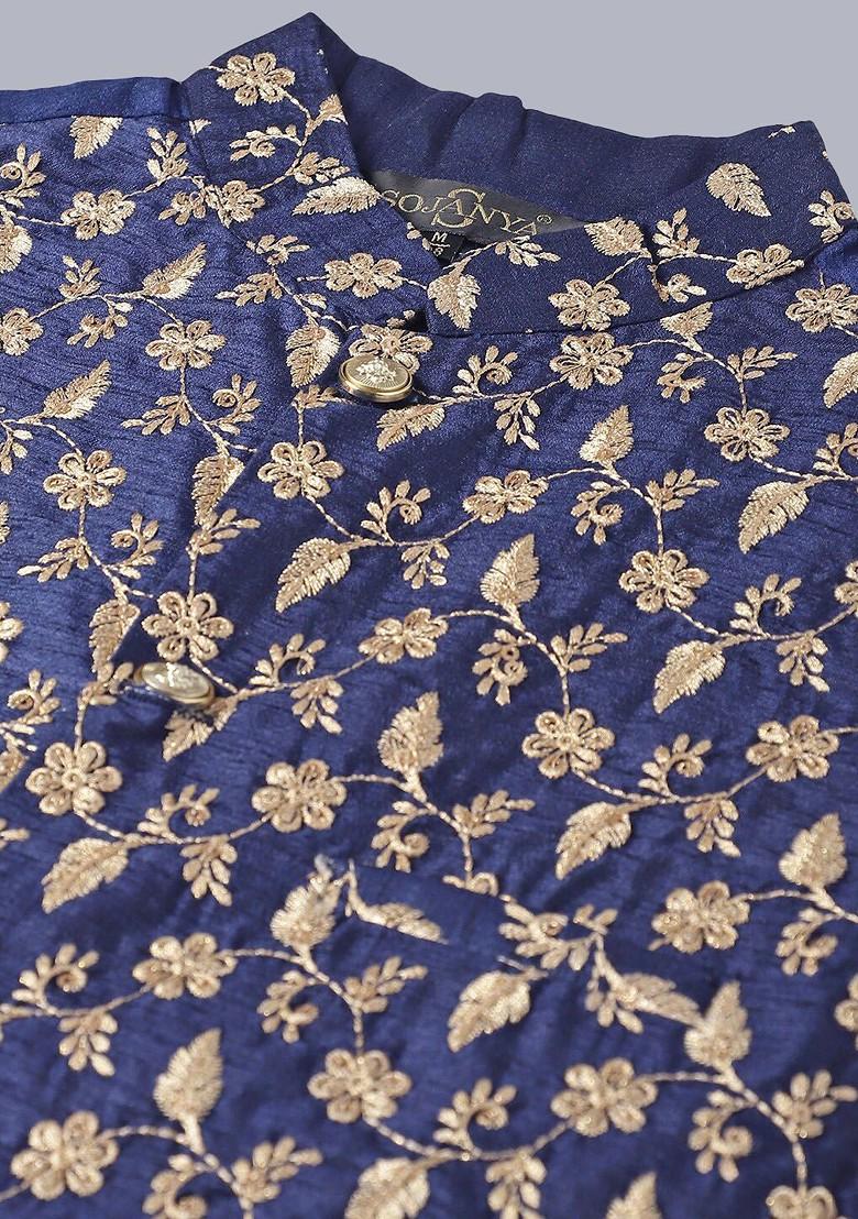 Maroon Thread Work Poly Blend Kurta Set For Men