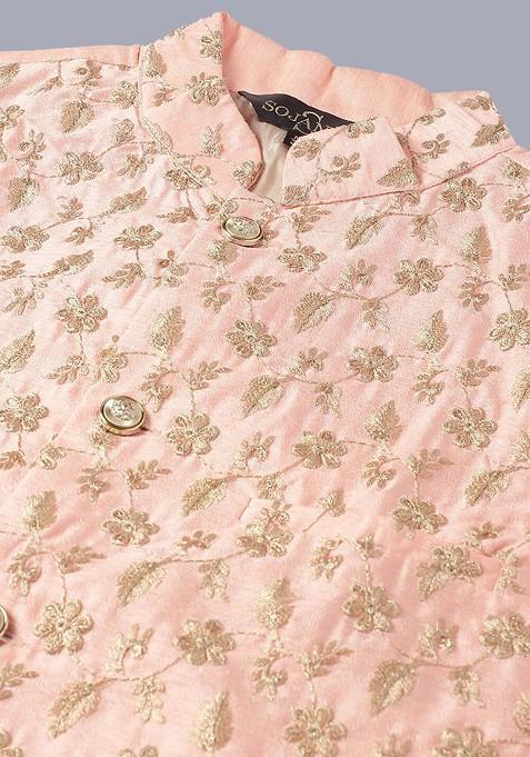 Black Embroidered Cotton Kurta Set For Men