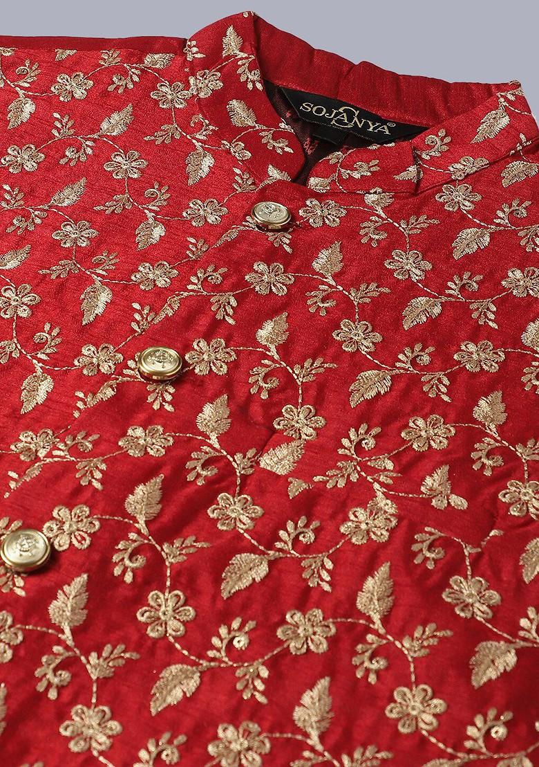 Black Embroidered Cotton Kurta Set For Men