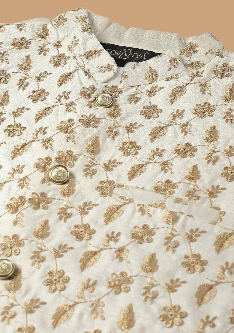 Navy Blue Embroidered Poly Blend Kurta Set For Men