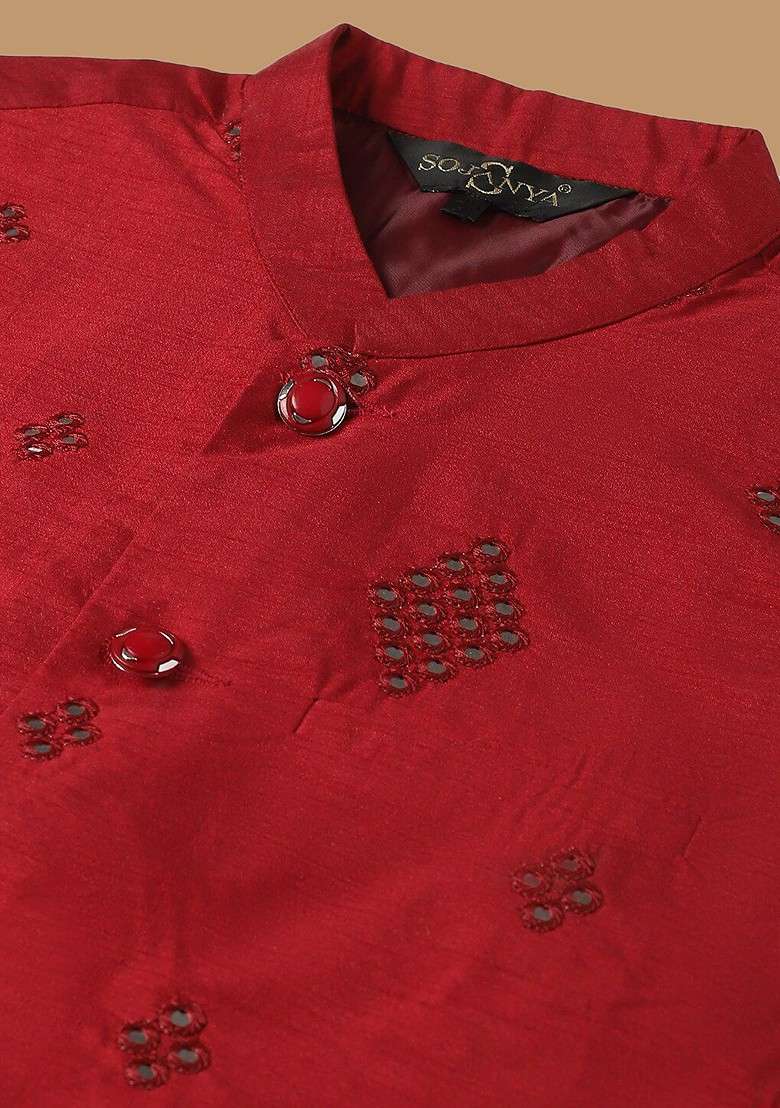 Mustard Embroidered Cotton Kurta Set For Men - Indya
