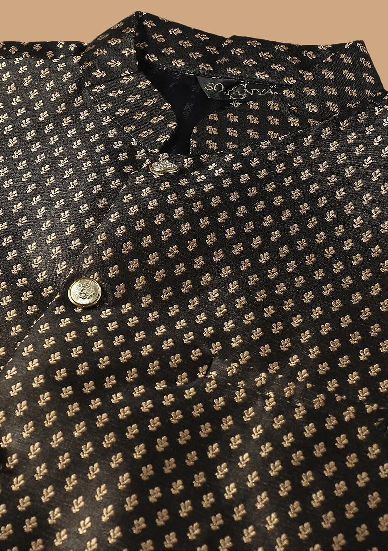 Mustard Woven Cotton Kurta Set For Men