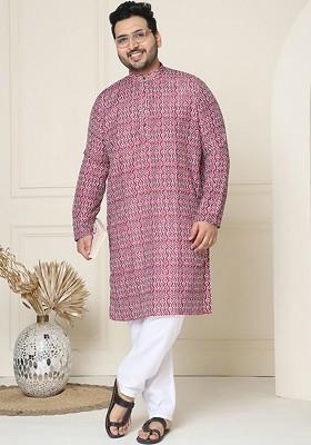 Brown Printed Cotton Kurta Set For Men