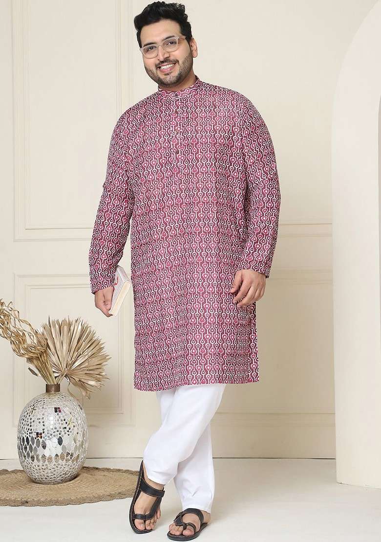Brown Printed Cotton Kurta Set For Men - Indya