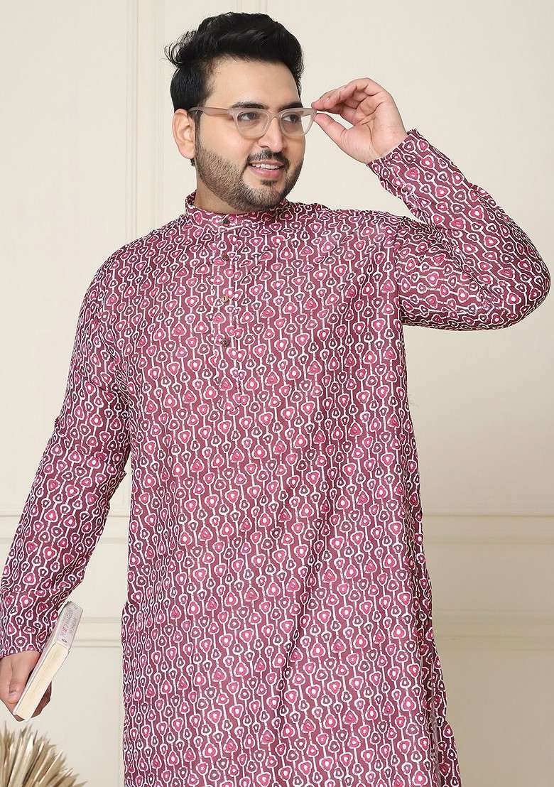 Brown Printed Cotton Kurta Set For Men - Indya