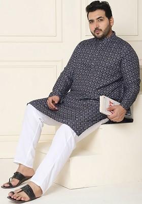 Grey Printed Cotton Kurta Set For Men
