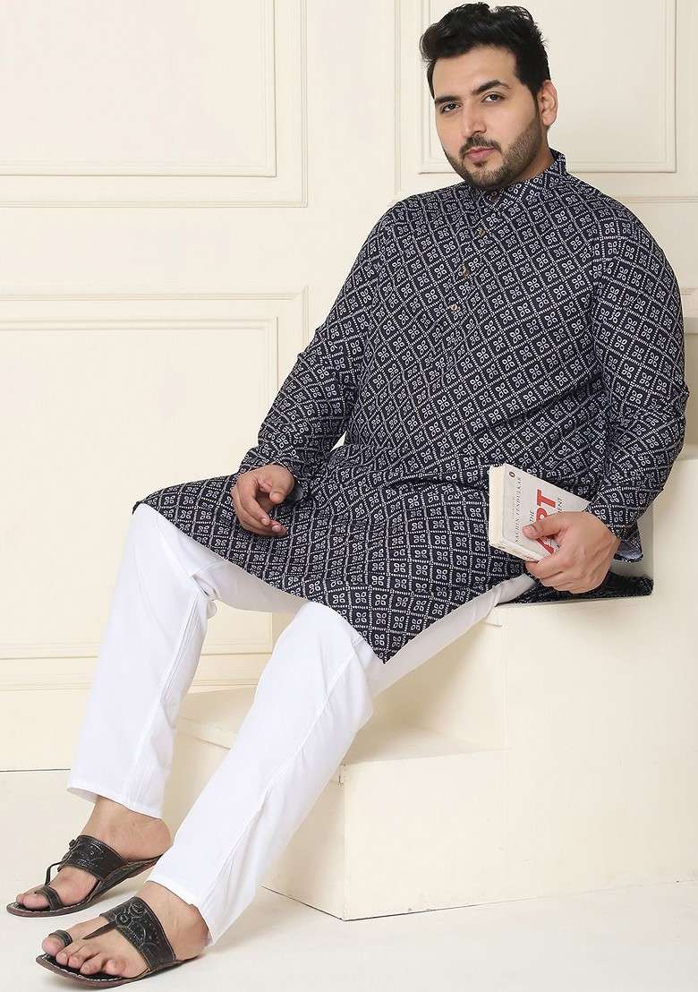 Grey Printed Cotton Kurta Set For Men - Indya