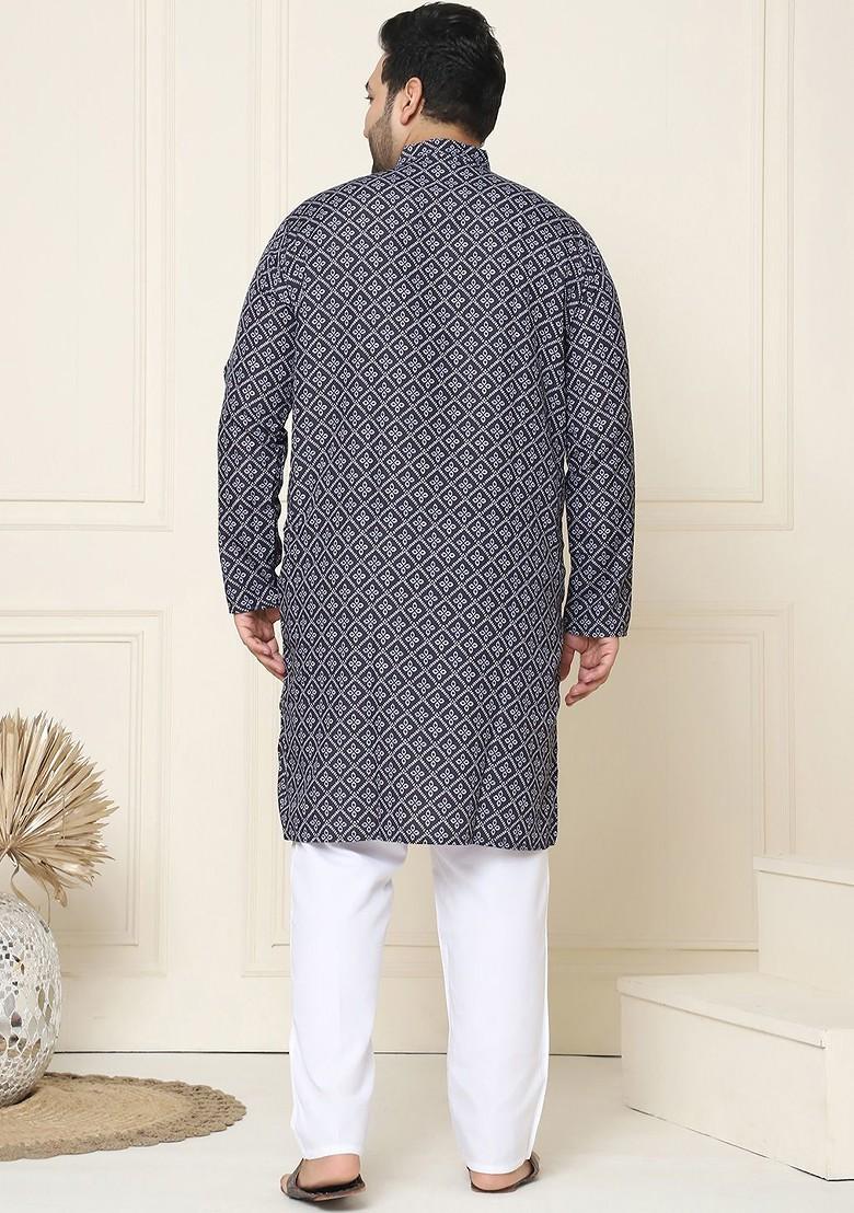 Grey Printed Cotton Kurta Set For Men