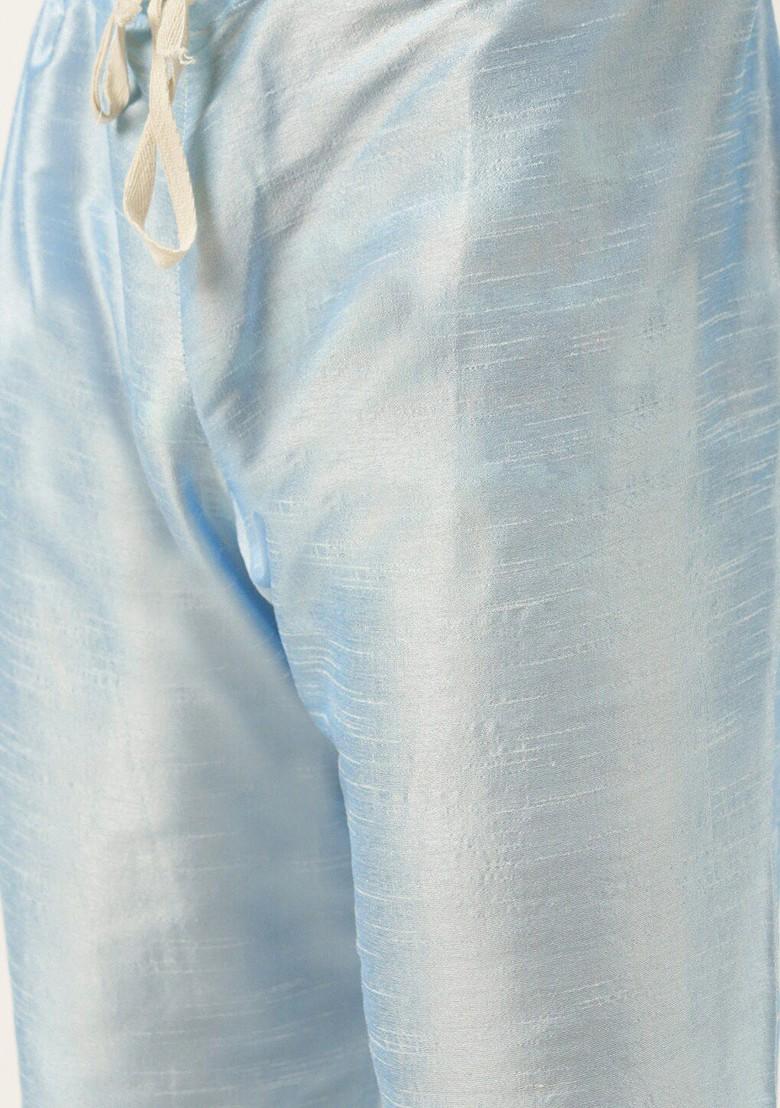 Turquoise Blue Solid Poly Blend Kurta Set For Men