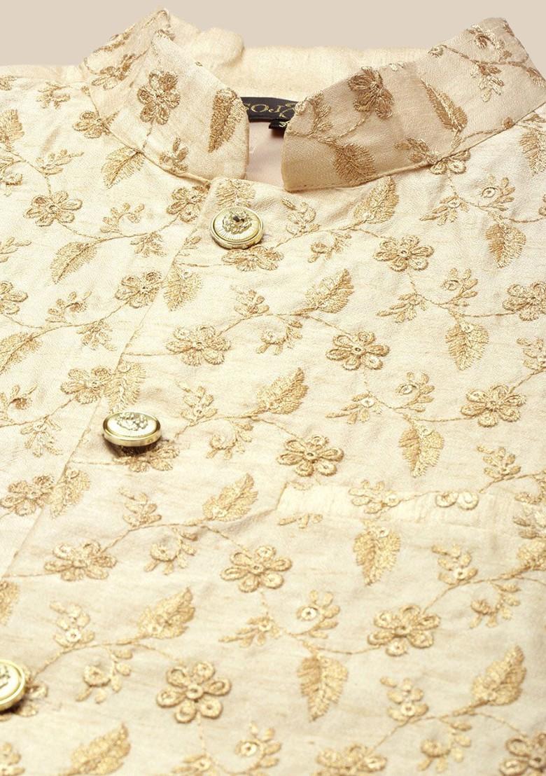 Sea Green Striped Poly Blend Kurta Set For Men