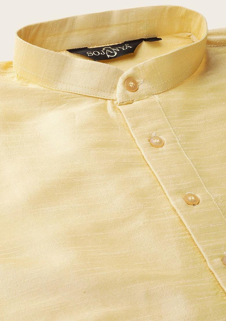 Mustard Solid Poly Blend Kurta Set For Men