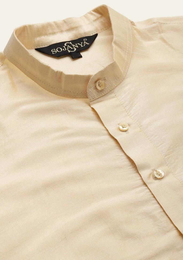 Gold Solid Poly Blend Kurta Set For Men