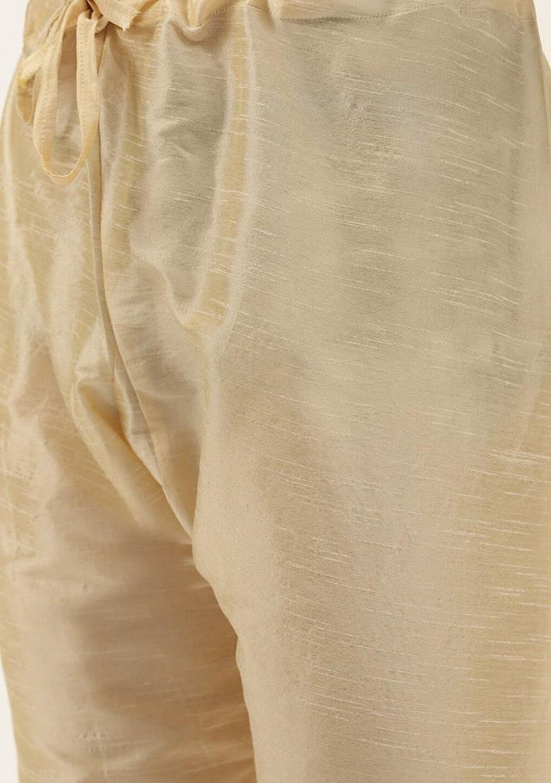 Gold Solid Poly Blend Kurta Set For Men