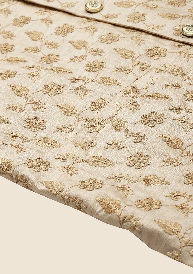 Brown Ethnic Motifs Poly Blend Kurta Set For Men