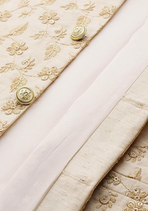 Sea Green Striped Poly Blend Kurta Set For Men