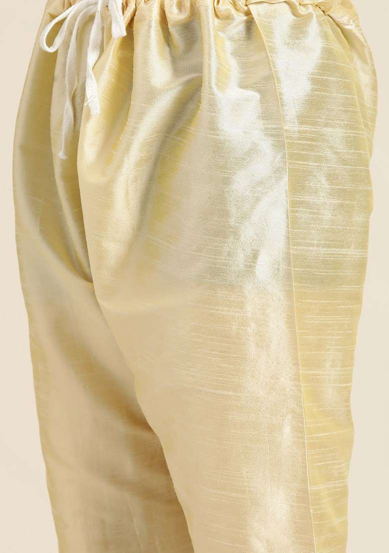 Cream Solid Cotton Kurta Set For Men - Indya