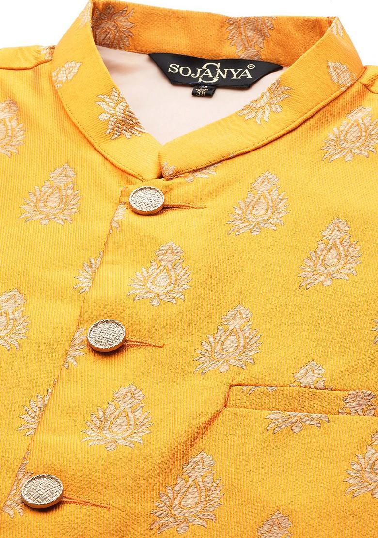 Beige Solid Cotton Kurta Set For Men