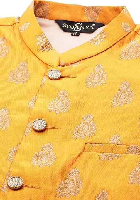 Beige Solid Cotton Kurta Set For Men