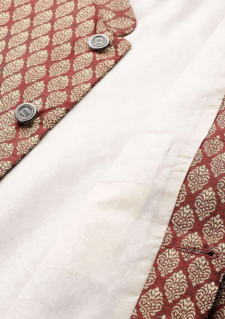Off White Solid Poly Blend Kurta Set For Men - Indya