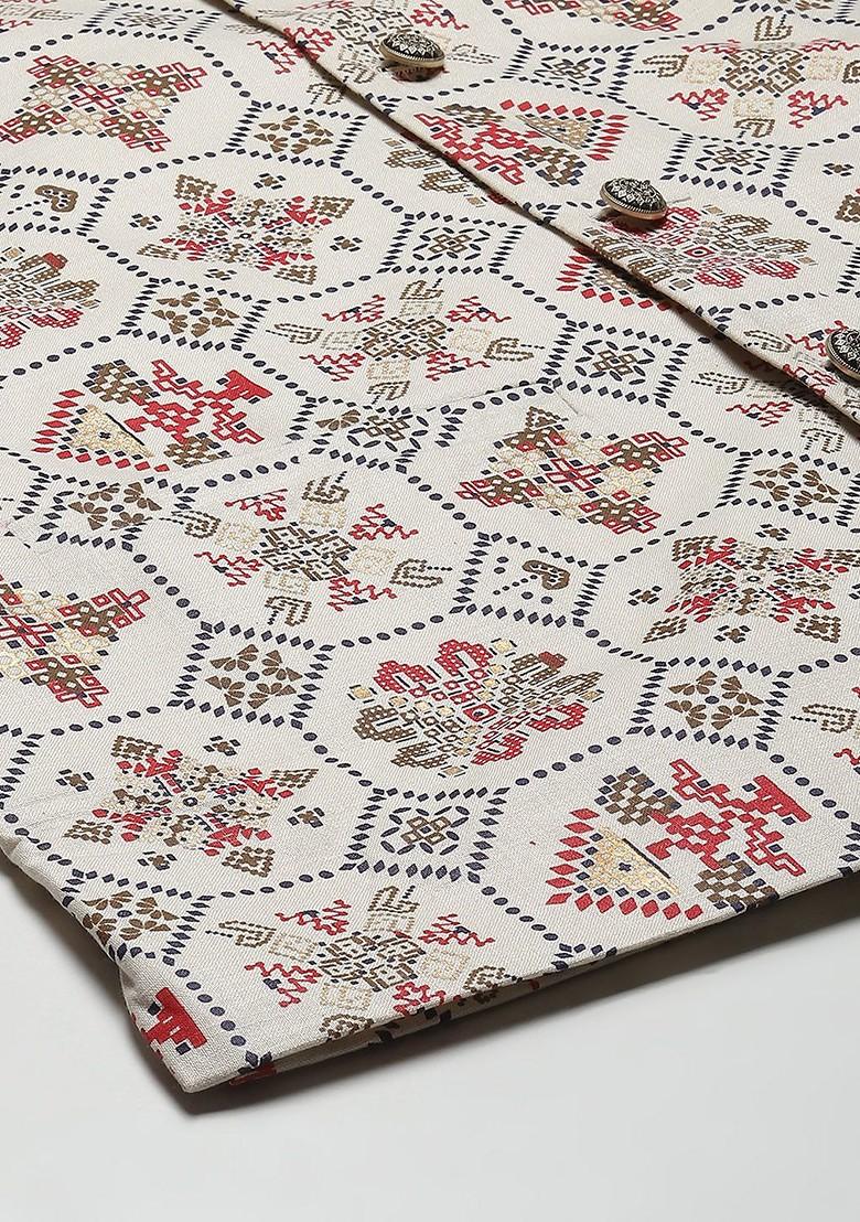 Green Printed Poly Blend Kurta Set For Men