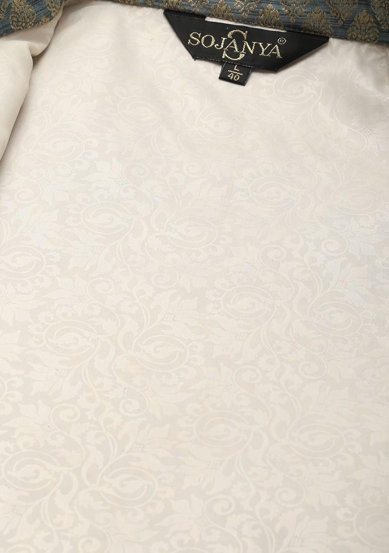 Black Mirror Work Poly Blend Kurta Set For Men