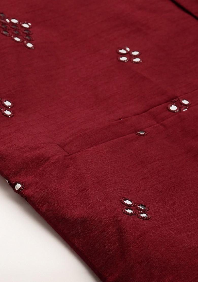 Yellow Mirror Work Poly Blend Kurta Set For Men