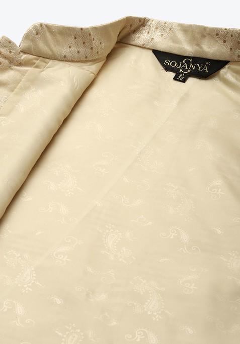 Black Ethnic Motifs Poly Blend Kurta Set For Men