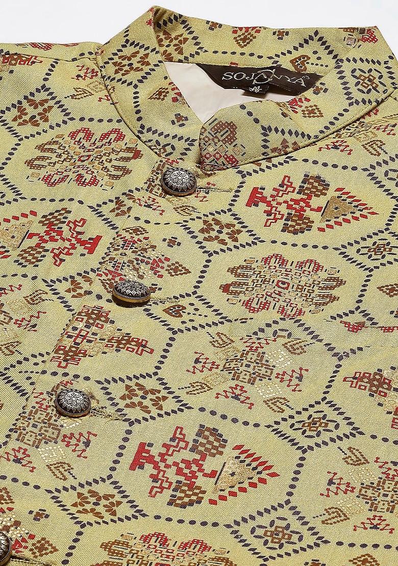 Gold Solid Poly Blend Kurta Set For Men