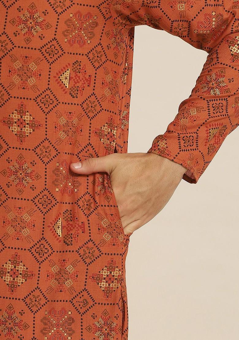 Maroon Ethnic Motifs Poly Blend Kurta Set For Men