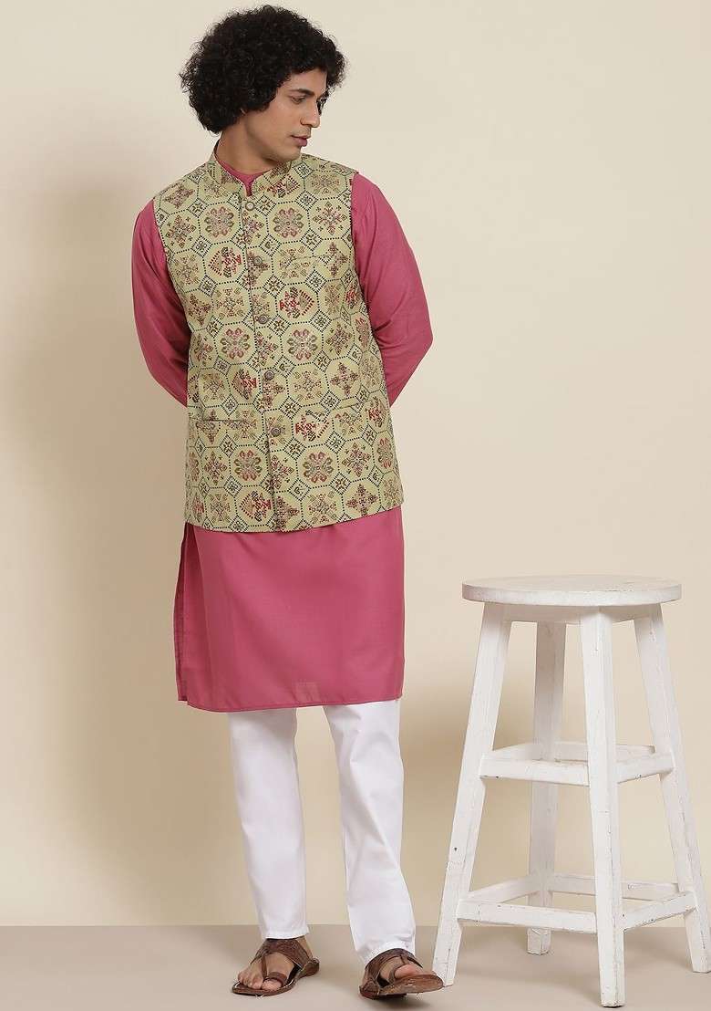 Mauve Solid Cotton Kurta Set For Men - Indya