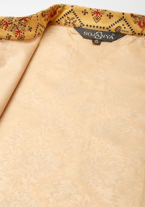 Red Ethnic Motifs Poly Blend Kurta Set For Men