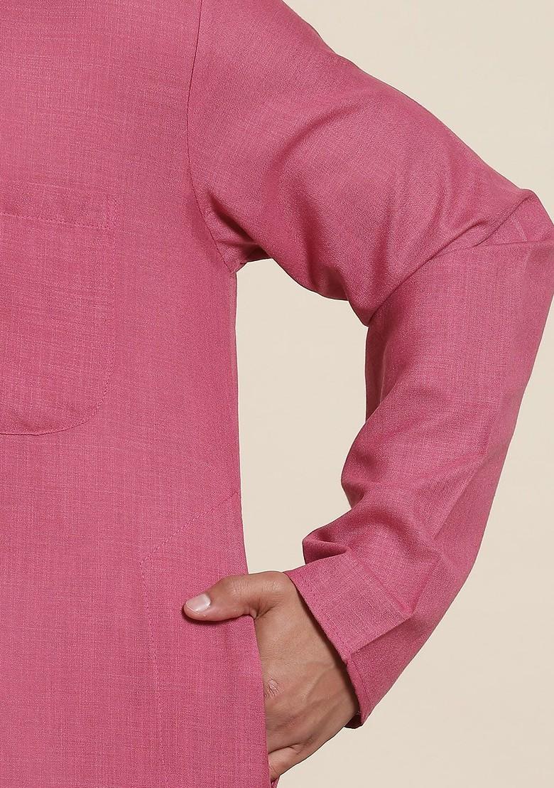 Mauve Solid Cotton Kurta Set For Men