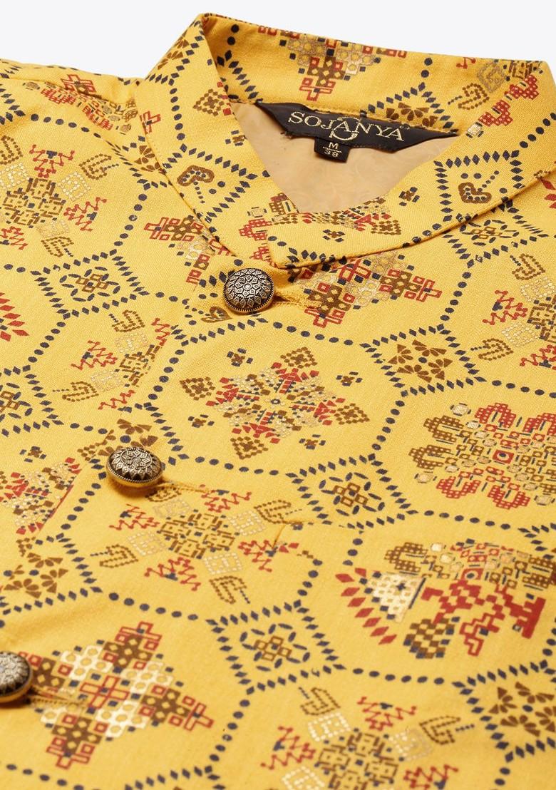 Pink Ethnic Motifs Poly Blend Kurta Set For Men