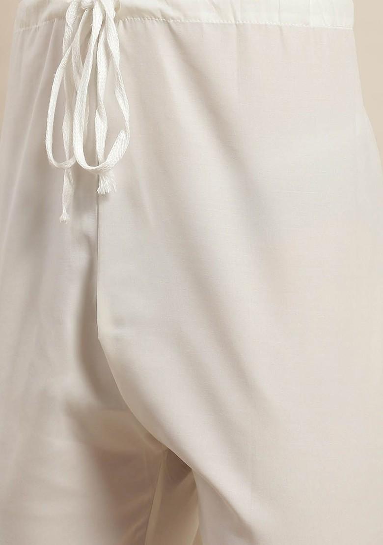 White Embroidered Cotton Kurta Set For Men