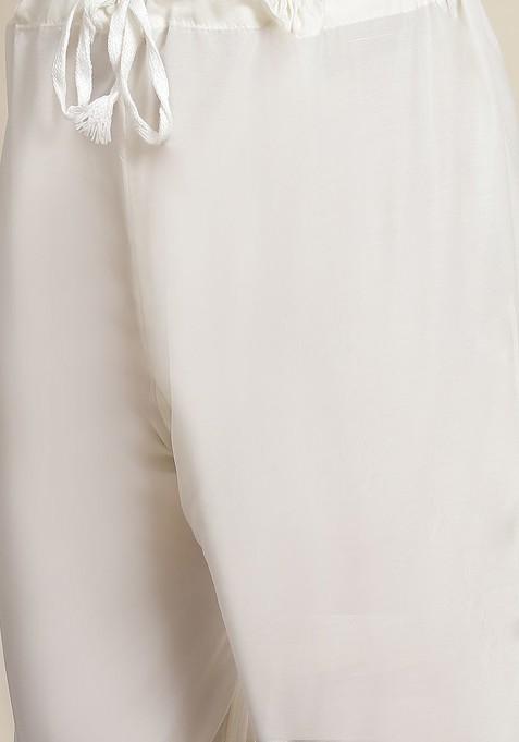 Green Floral Print Poly Blend Kurta Set For Men