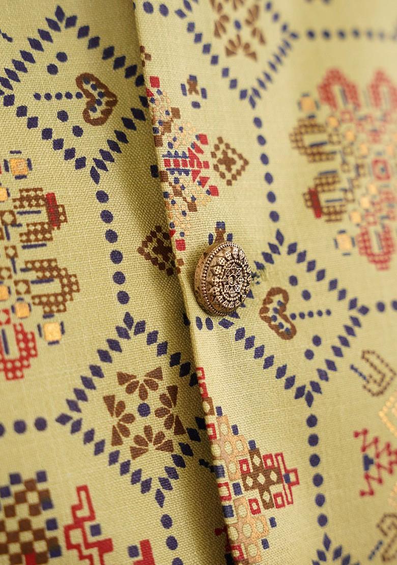 Green Ethnic Motifs Poly Blend Kurta Set For Men