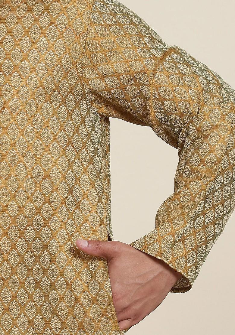 Mustard Ethnic Motifs Poly Blend Kurta Set For Men