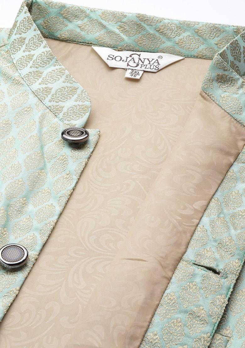 Pink Solid Poly Blend Kurta Set For Men