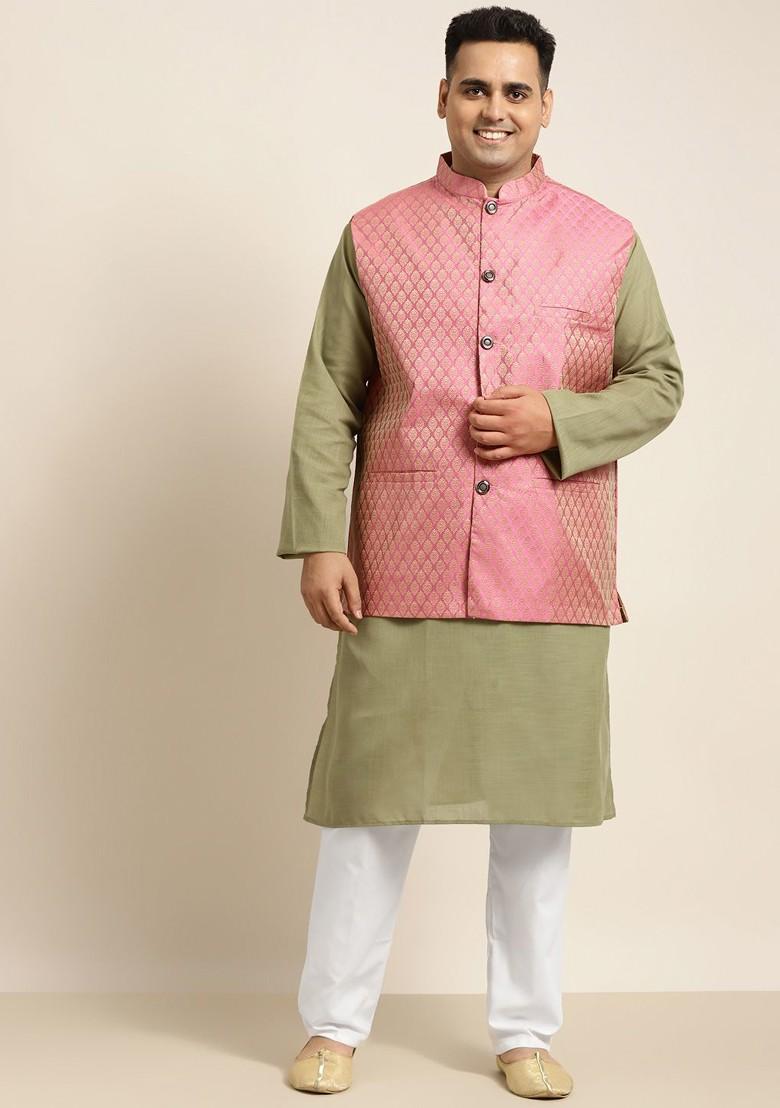 Green Solid Poly Blend Kurta Set For Men