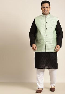 Black Solid Cotton Kurta Set For Men