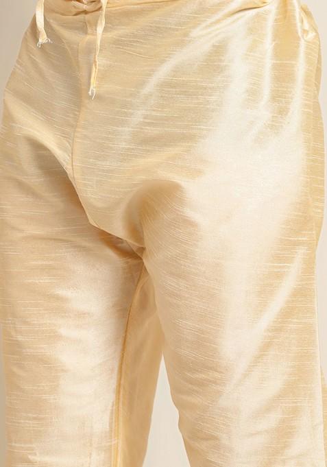 Gold Solid Cotton Kurta Set For Men