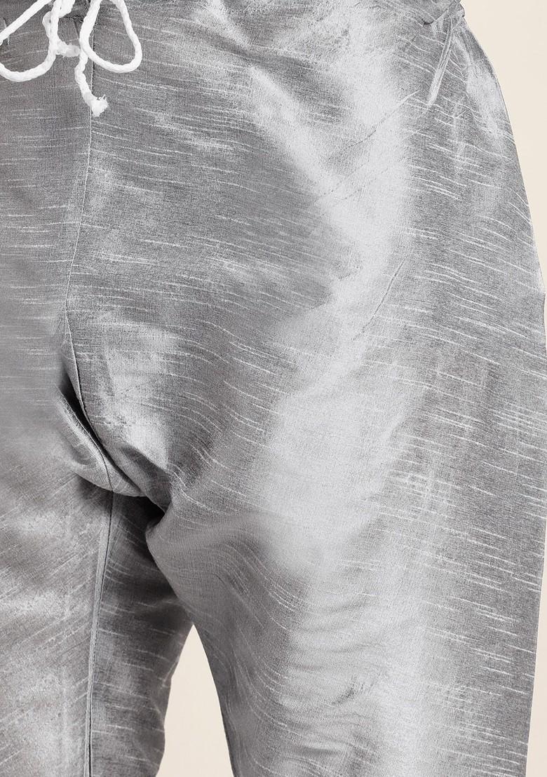 Grey Mirror Work Poly Blend Kurta Set For Men