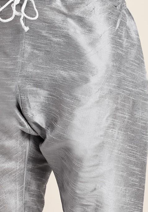 Grey Mirror Work Poly Blend Kurta Set For Men