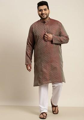 Maroon Solid Jacquard Kurta Set For Men