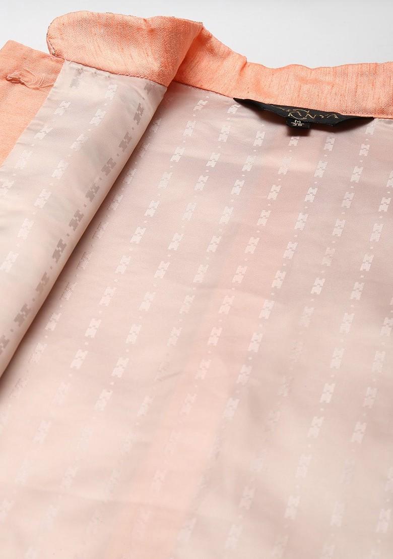 Teal Blue Woven Poly Blend Kurta Set For Men