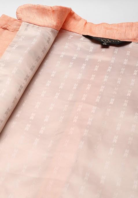 Teal Blue Woven Poly Blend Kurta Set For Men