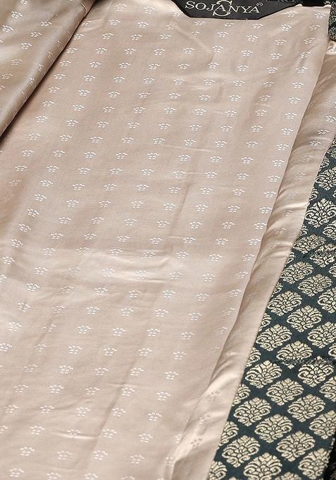 Black Ethnic Motifs Cotton Kurta Set For Men