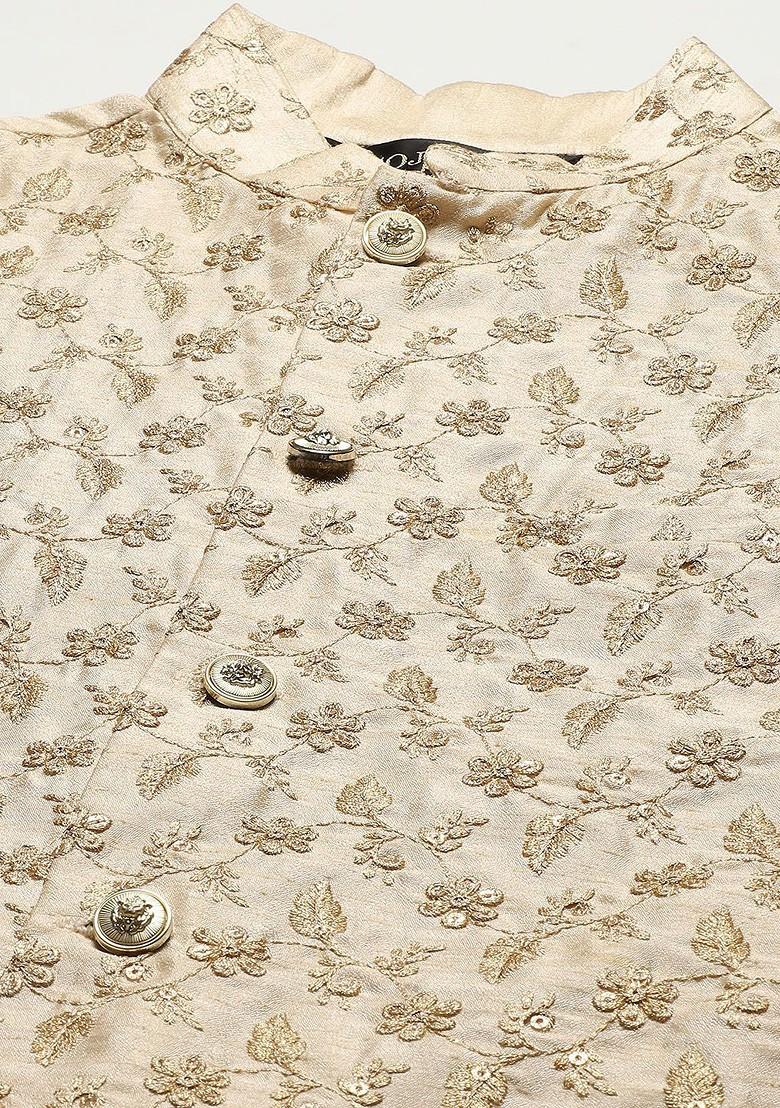 Black Ethnic Motifs Cotton Kurta Set For Men