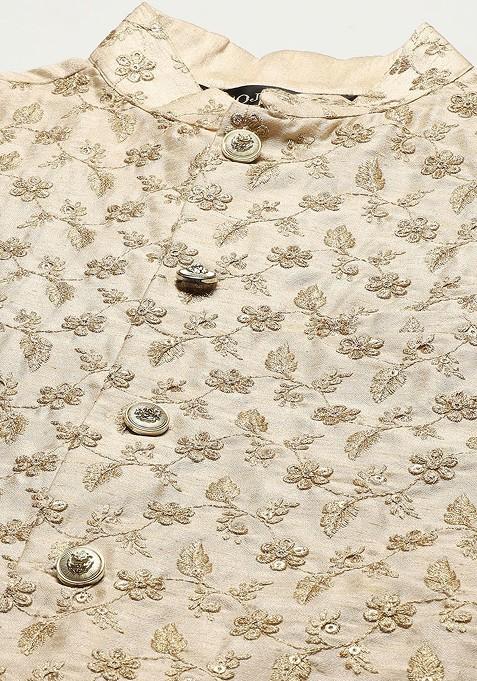 Black Ethnic Motifs Cotton Kurta Set For Men