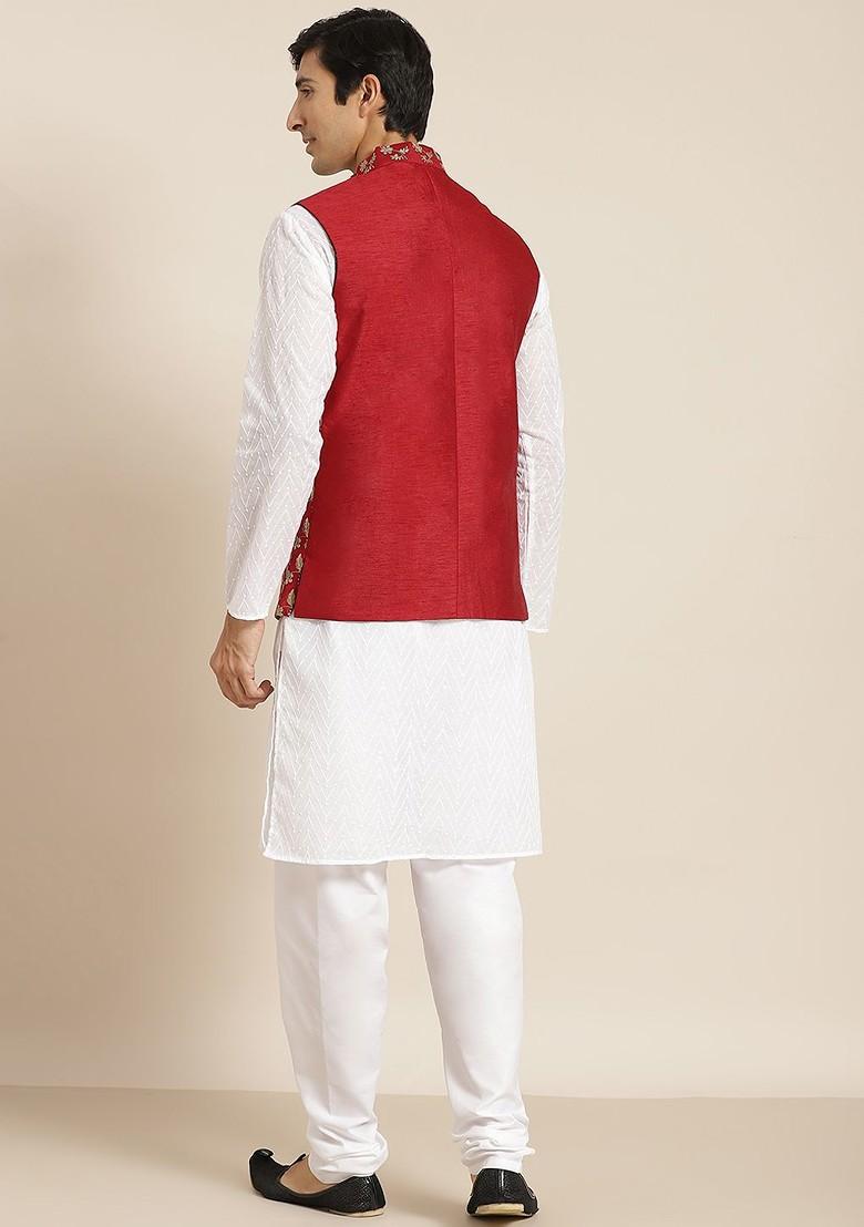 White Chikankari Cotton Kurta Set For Men